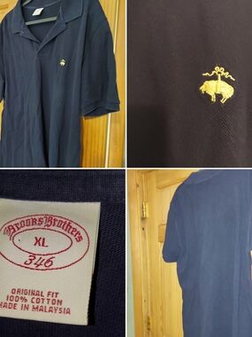 Brooks Brothers Men's Navy Polo Shirt with Yellow Logo - XL